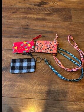 Lot of 3 Vera Bradley zip ID case and lanyard sets